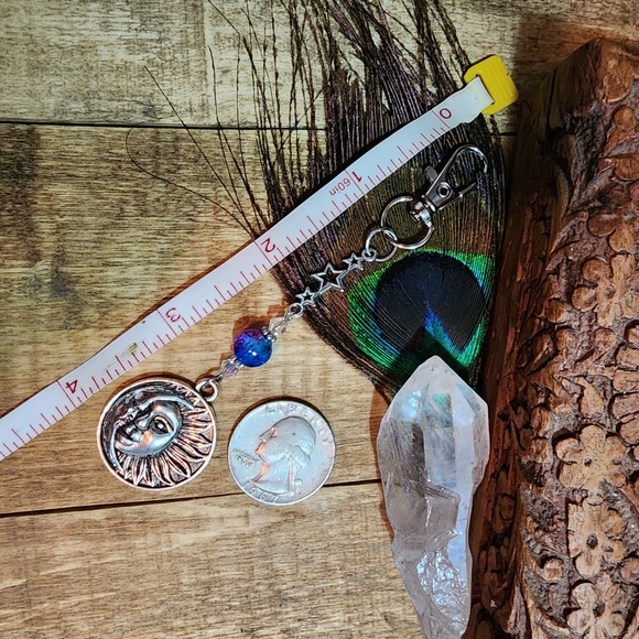 Sun Moon Pursecharm Celestial Bag Charm Pink & Blue Beaded Crystal Star Keychain - Picture 10 of 13